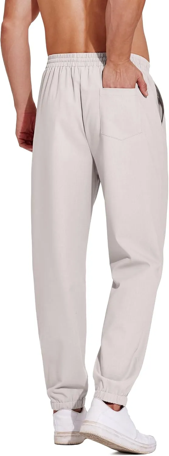 COOFANDY Men's Linen Casual Pants Lightweight Jogger Pants Elastic Waist Drawstring Yoga Beach Pants with Pockets