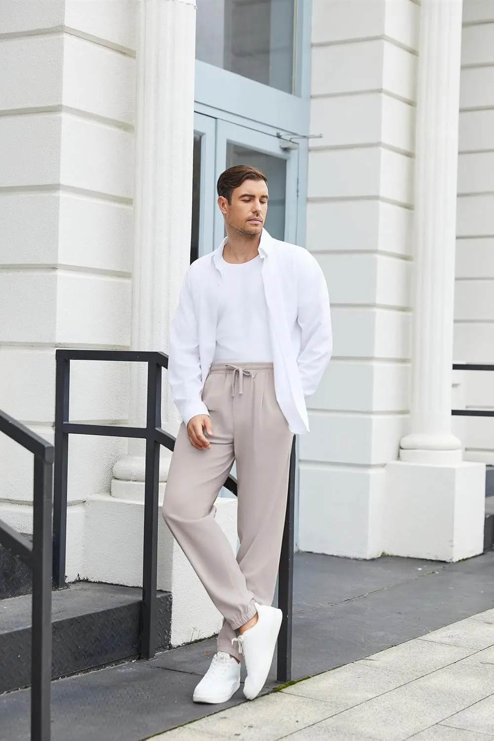 COOFANDY Men's Linen Casual Pants Lightweight Jogger Pants Elastic Waist Drawstring Yoga Beach Pants with Pockets