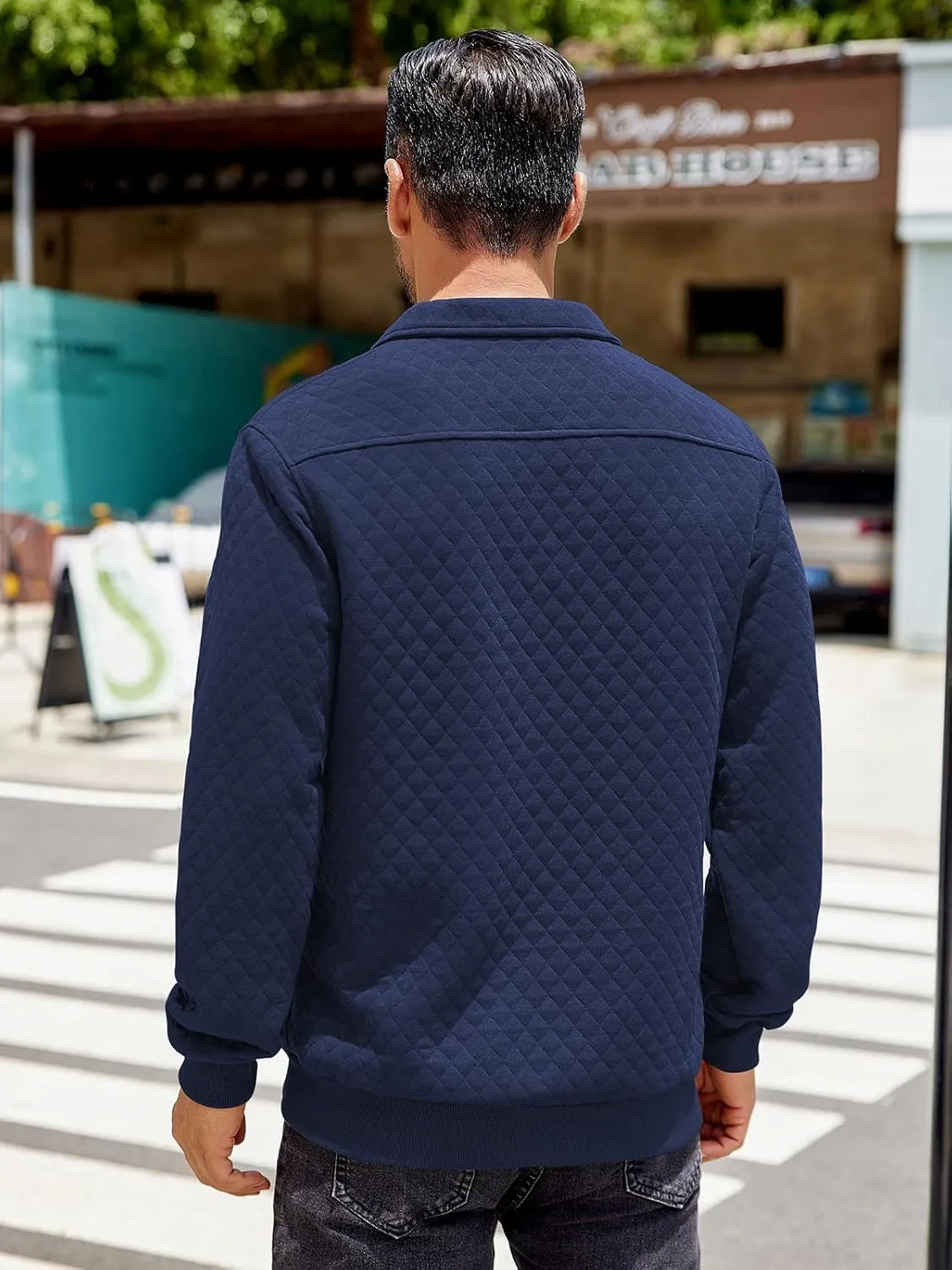 COOFANDY Mens Quarter Sweatshirt Quilted Long Sleeve Mock Neck Active Sweater Waffle Pullover Polo Shirts With Pockets