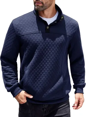 COOFANDY Mens Quarter Sweatshirt Quilted Long Sleeve Mock Neck Active Sweater Waffle Pullover Polo Shirts With Pockets