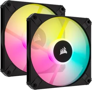 Corsair AF120 RGB Slim, 120mm PWM Fluid Dynamic Bearing Fan Kit - Thin Profile for Small-Form Cases - Low-Noise - Up to 2000 RPM - 8 Addressable RGB LEDs - Dual Pack with Lighting Node CORE - Black