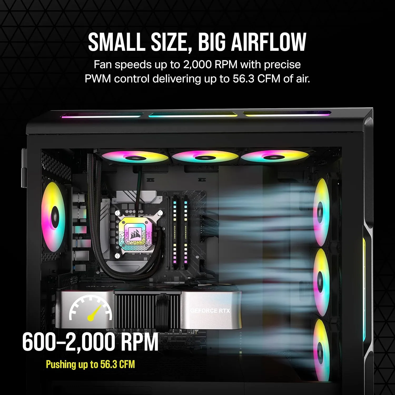 Corsair AF120 RGB Slim, 120mm PWM Fluid Dynamic Bearing Fan Kit - Thin Profile for Small-Form Cases - Low-Noise - Up to 2000 RPM - 8 Addressable RGB LEDs - Dual Pack with Lighting Node CORE - Black