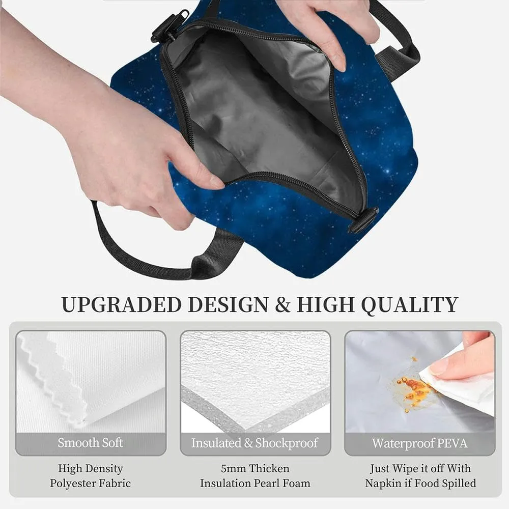 Cosmic sky full stars space science nebula milky way blue infinity ear Insulated Adult Lunch Bag with Shoulder Strap for Women Lightweight Reusable Portable Freezable Lunch Tote Bag for Work Picnic