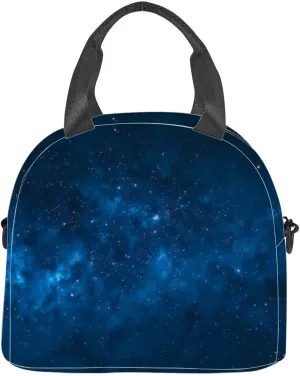 Cosmic sky full stars space science nebula milky way blue infinity ear Insulated Adult Lunch Bag with Shoulder Strap for Women Lightweight Reusable Portable Freezable Lunch Tote Bag for Work Picnic