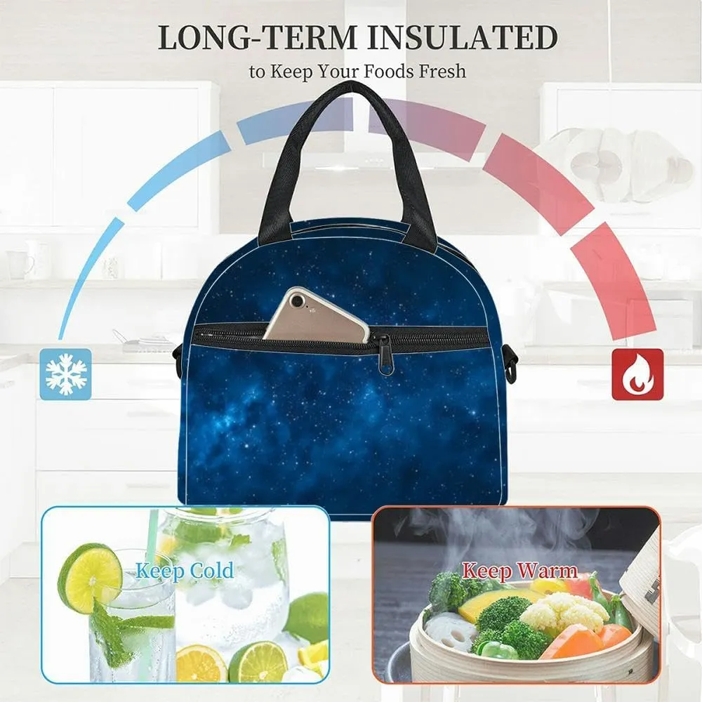 Cosmic sky full stars space science nebula milky way blue infinity ear Insulated Adult Lunch Bag with Shoulder Strap for Women Lightweight Reusable Portable Freezable Lunch Tote Bag for Work Picnic