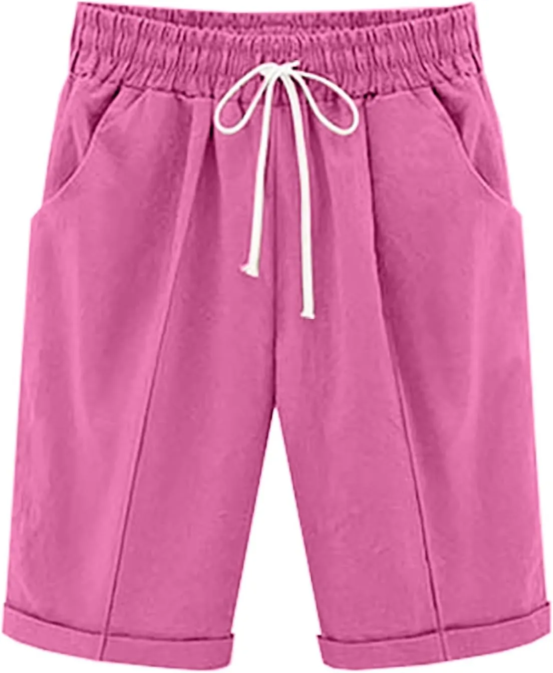Cotton Linen Shorts for Womens Athletic Shorts Dressy Casual Beach Vacation Clothes Drawstring Workout Bermuda Shorts
