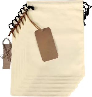 Cotton Storage Bags with Drawstrings, X-Large 12x16 inches, Multipurpose, 6 Pack - Reusable Muslin, Natural Potato Onion Storage Bags