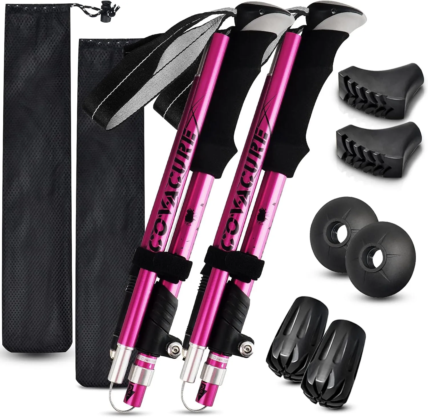 Covacure Hiking Poles Collapsible Trekking Poles - Aluminum Alloy 7075 Walking Sticks for Hiking with Telescopic & Foldable Tri-fold Design Hiking Gear for Women Men, Hiking, Camping, Climbing