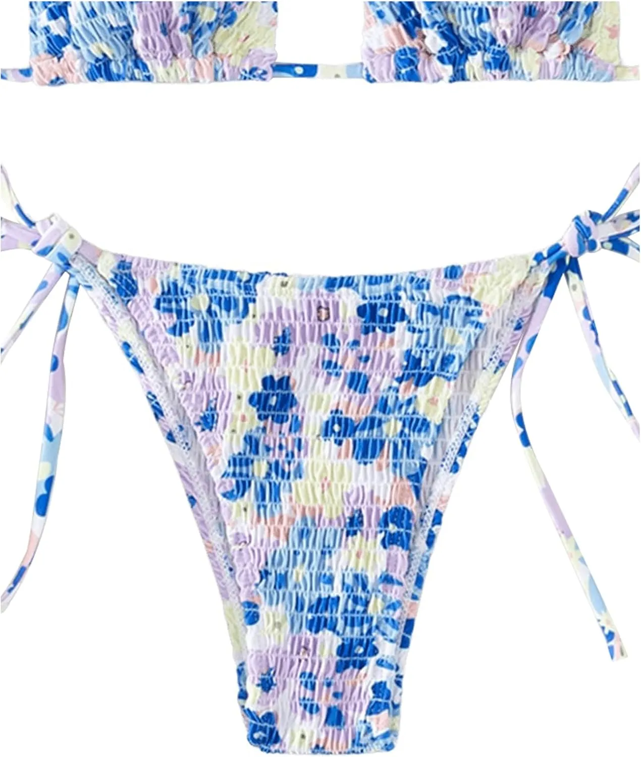 COZYEASE Women's 2 Piece Floral Bikini Sets Smocked Drawstring Side Triangle Halter Sexy Cute Swimsuits