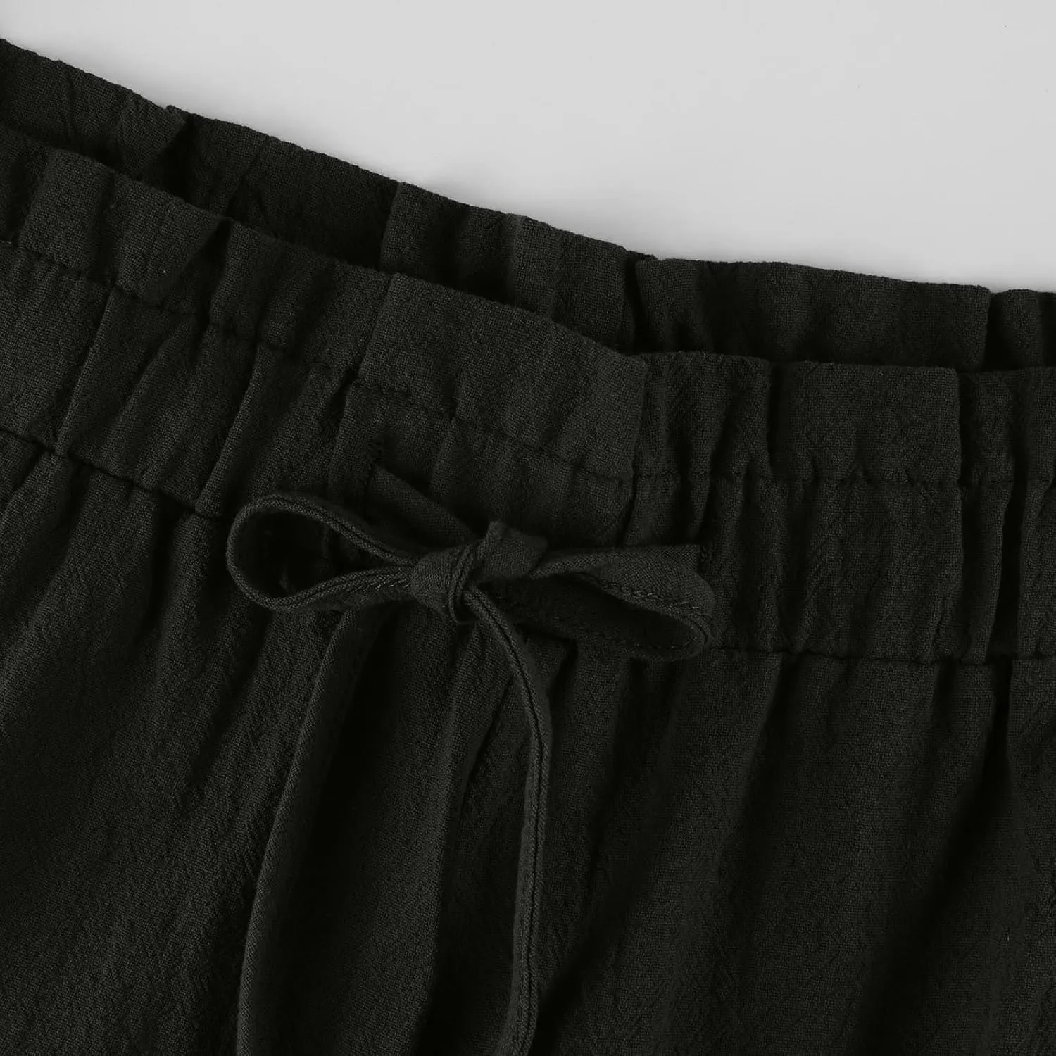 Cropped Linen Pants Women Drawstring Elastic Waist Wide Leg Palazzo Pants with Pockets Casual Flowy Boho Beach Pant