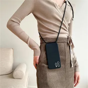 Crossbody Necklace Lanyard Cord Strap Liquid Silicone Case for iPhone 15 13 11 12 14 Pro Max XS XR X 8 7 Plus Soft Candy Cover,Black,for iPhone X XS