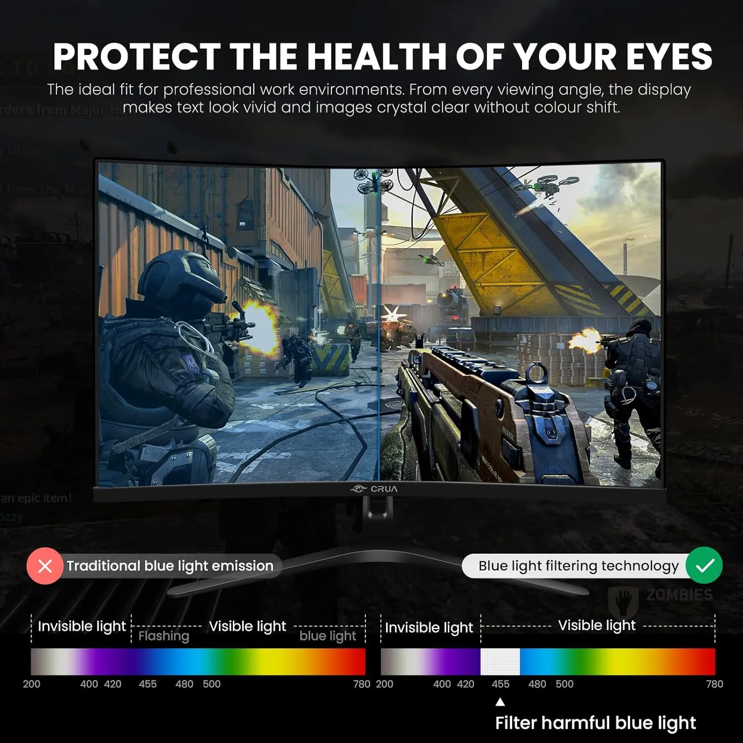 CRUA 27" Curved Gaming Monitor, FHD 1920x1080P, 144Hz/180Hz Computer Monitor, 1800R VA Screen, 120% sRGB, AMD FreeSync, HDMI & DP, Wall Mount Install- Black