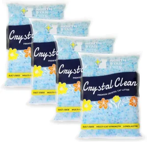 Crystal Clean Premium Fresh Scent Crystal Cat Litter with Odor Control (5X Faster), Best Lightweight, Non Clumping Kitty Litter to Absorb Urine, Dries Solid Waste (4X4.3 Lb Bags)