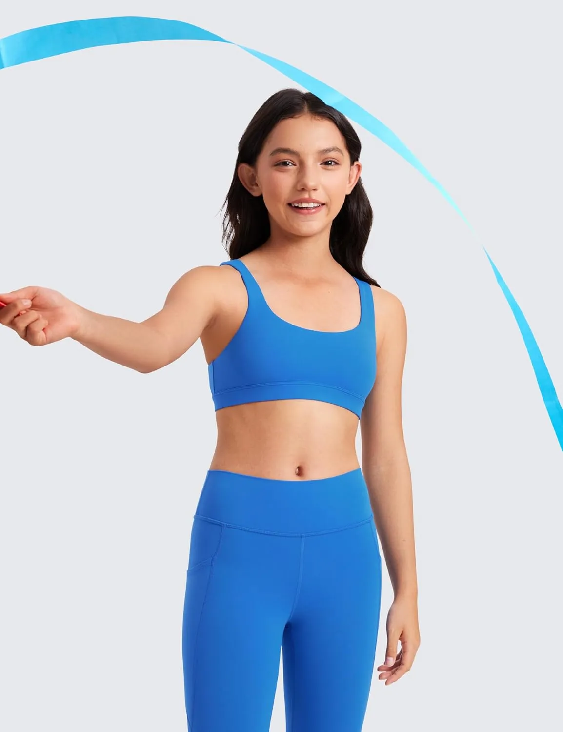 CRZ YOGA Girls Butterluxe Training Sports Bra - Scoop Neck U Back for Teens Kids Yoga Dance Crop Top