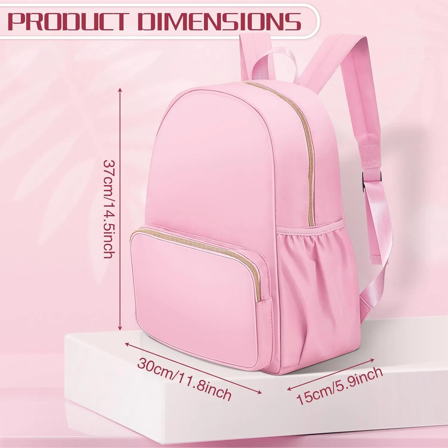 Cunno 1 Piece Nylon Backpack for School Preppy Bookbags Bulk Girls Boys School Bags Toddler Backpack Waterproof Travel Bag (Pink)