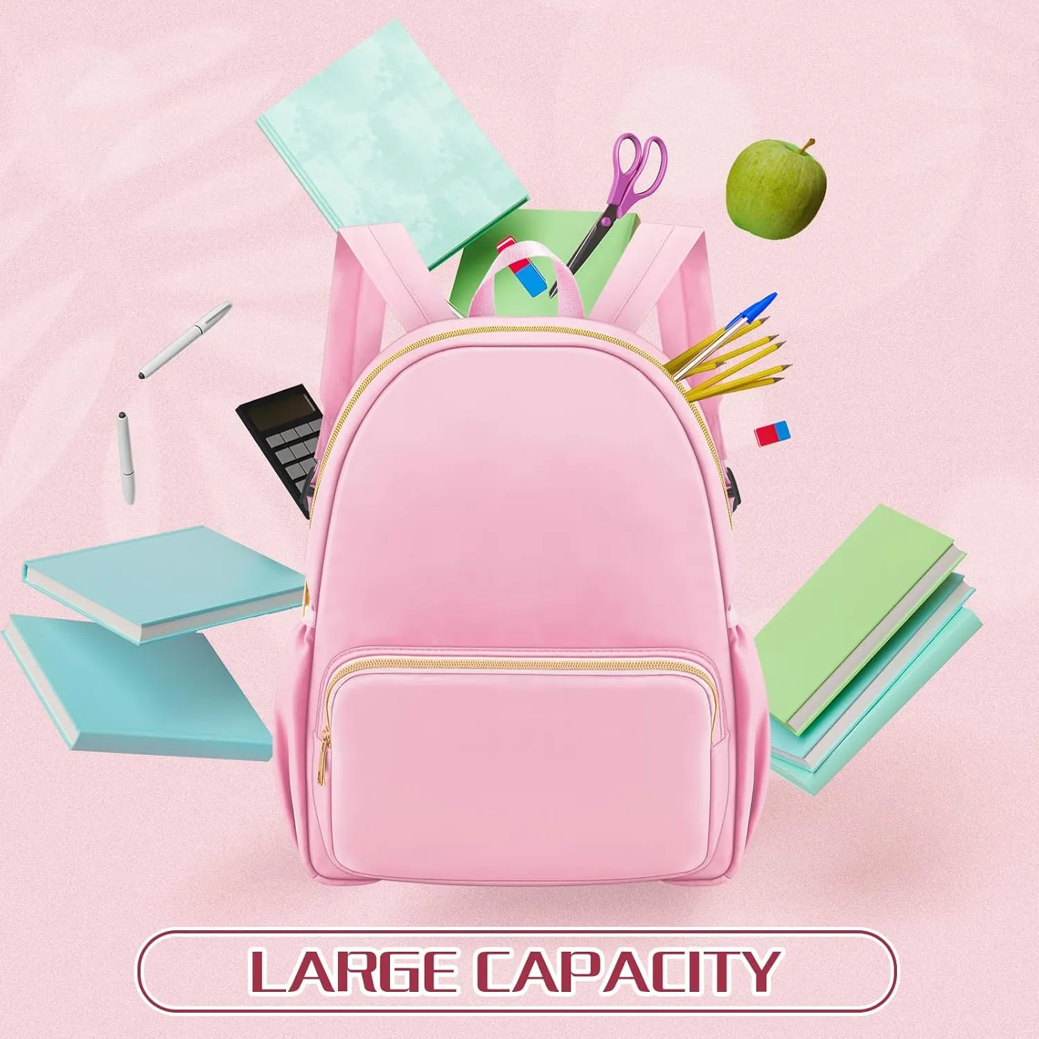 Cunno 1 Piece Nylon Backpack for School Preppy Bookbags Bulk Girls Boys School Bags Toddler Backpack Waterproof Travel Bag (Pink)