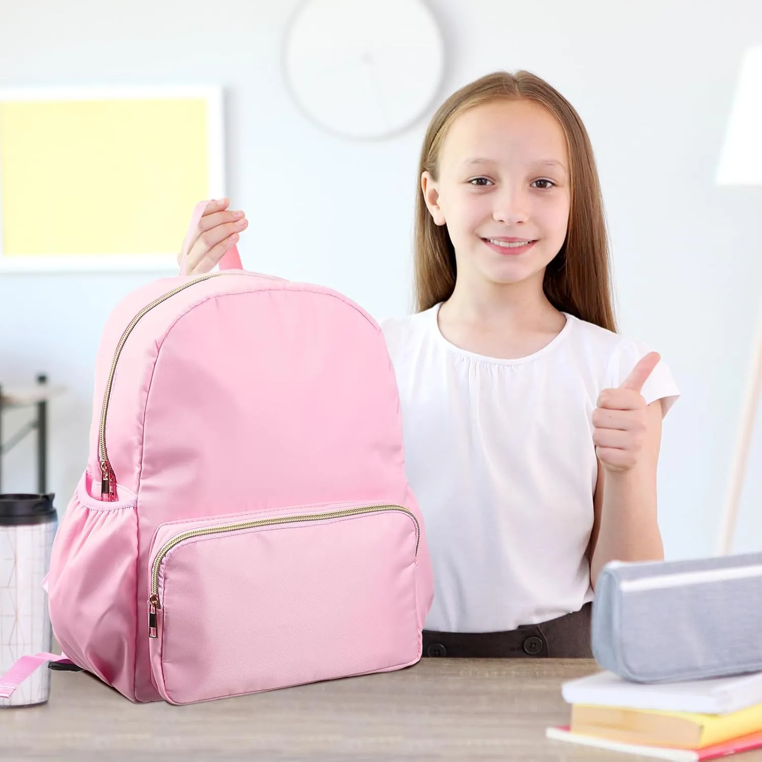 Cunno 1 Piece Nylon Backpack for School Preppy Bookbags Bulk Girls Boys School Bags Toddler Backpack Waterproof Travel Bag (Pink)