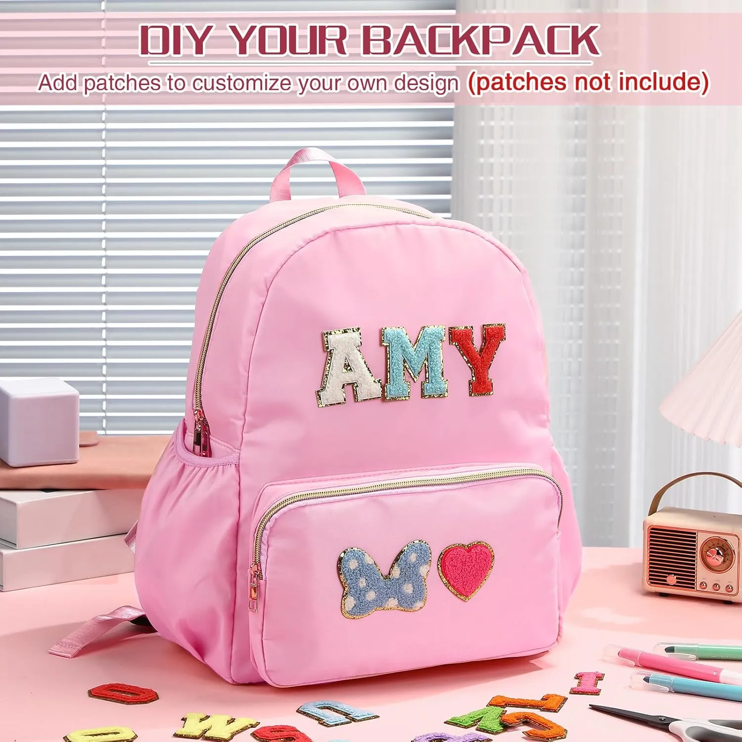 Cunno 1 Piece Nylon Backpack for School Preppy Bookbags Bulk Girls Boys School Bags Toddler Backpack Waterproof Travel Bag (Pink)