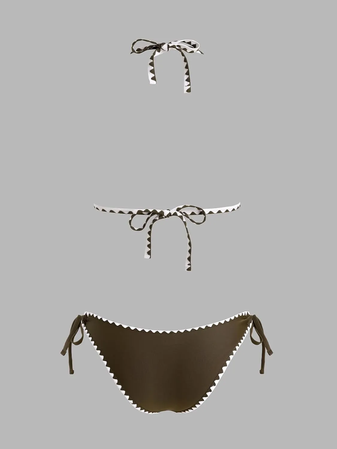 CUPSHE Women's Bikini Sets Halter Plunging Neck Tie Back Color Block Bathing Suit Adjustable Straps Side Drawstring