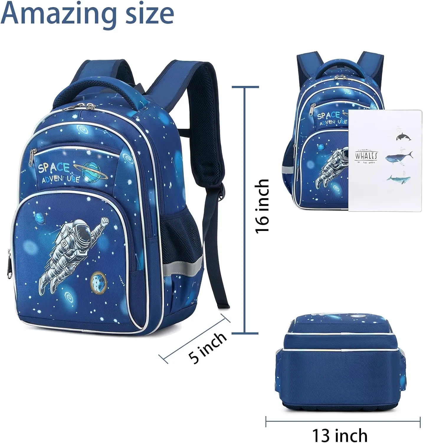 Cusangel Backpack for Boys Girls School Bookbags,Kindergarten Elementary Middle School Lightweight Waterproof Multifunctional Large Capacity for Backpack (16 inch Astronaut Fun Prints)