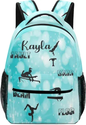 Custom Backpack School Bag for Girls Boys Kids, Gymnastics Vault Bars Beam Floor Bookbag with Name, Customize Back Pack, Fashion, Adjustable Shoulder Straps