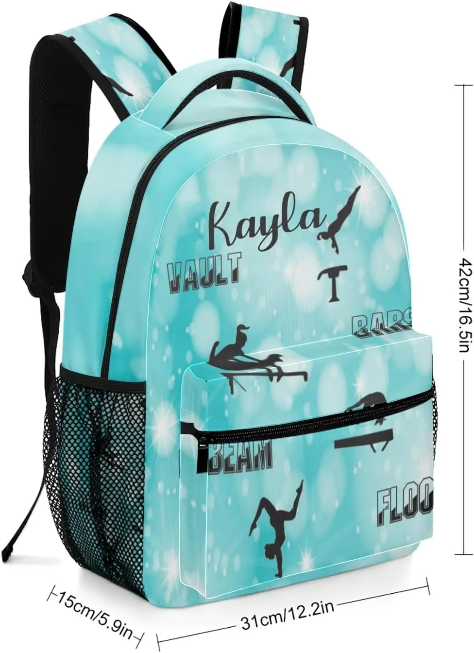 Custom Backpack School Bag for Girls Boys Kids, Gymnastics Vault Bars Beam Floor Bookbag with Name, Customize Back Pack, Fashion, Adjustable Shoulder Straps
