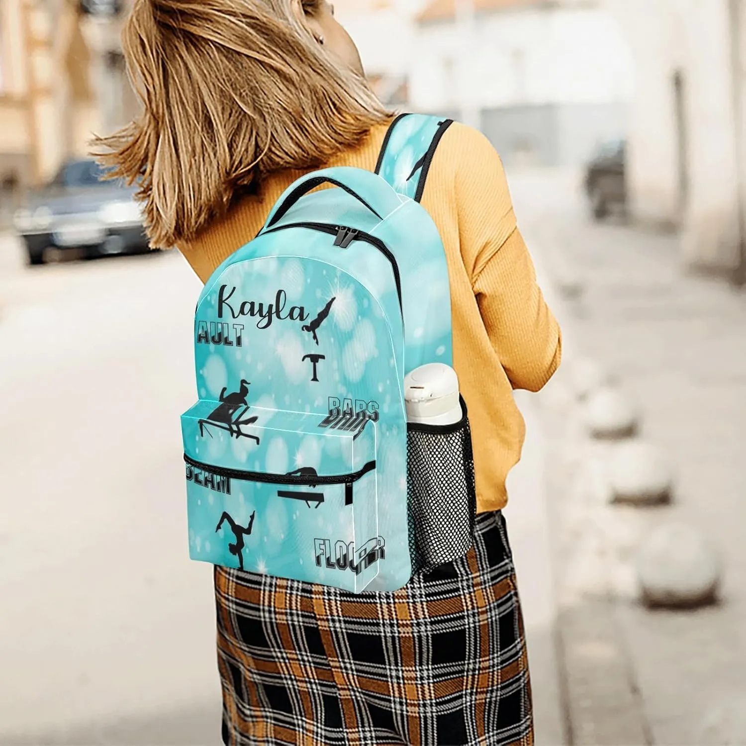 Custom Backpack School Bag for Girls Boys Kids, Gymnastics Vault Bars Beam Floor Bookbag with Name, Customize Back Pack, Fashion, Adjustable Shoulder Straps