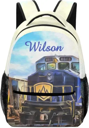 Custom Backpack School Bag for Girls Boys Kids, Train Art Bookbag with Name, Customize Back Pack, Fashion, Adjustable Shoulder Straps
