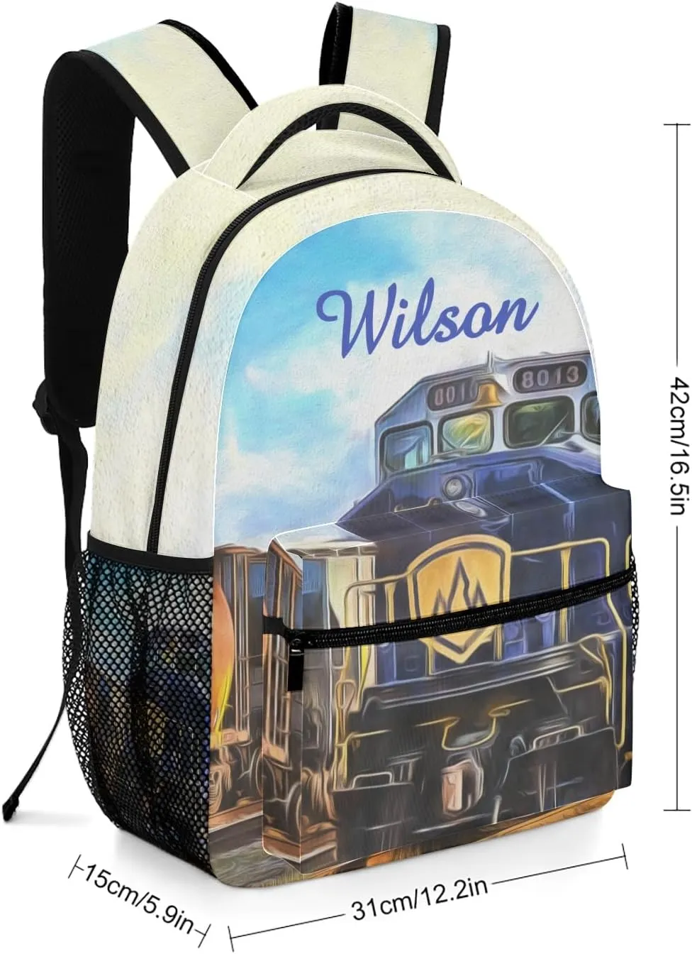 Custom Backpack School Bag for Girls Boys Kids, Train Art Bookbag with Name, Customize Back Pack, Fashion, Adjustable Shoulder Straps