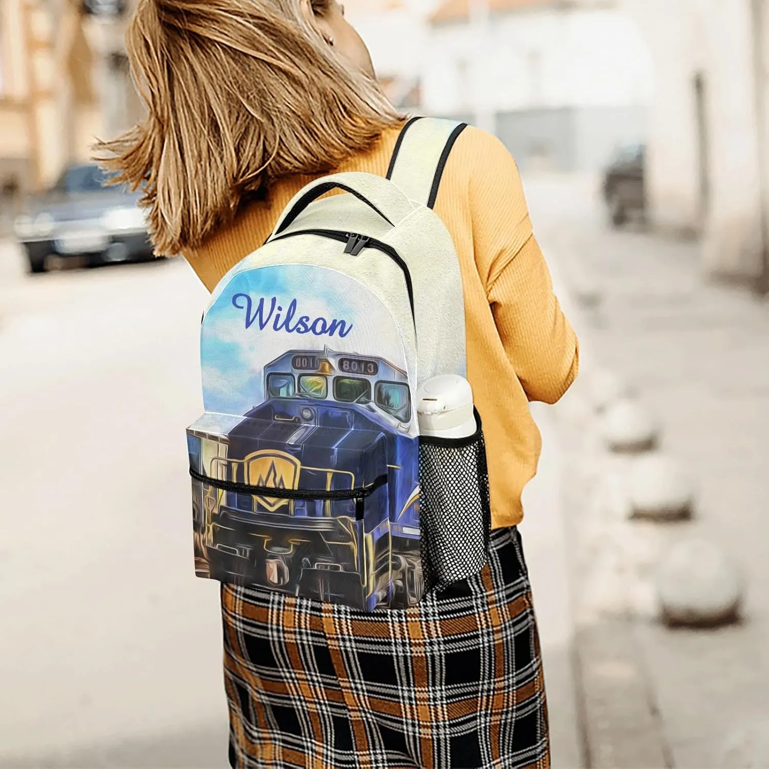 Custom Backpack School Bag for Girls Boys Kids, Train Art Bookbag with Name, Customize Back Pack, Fashion, Adjustable Shoulder Straps