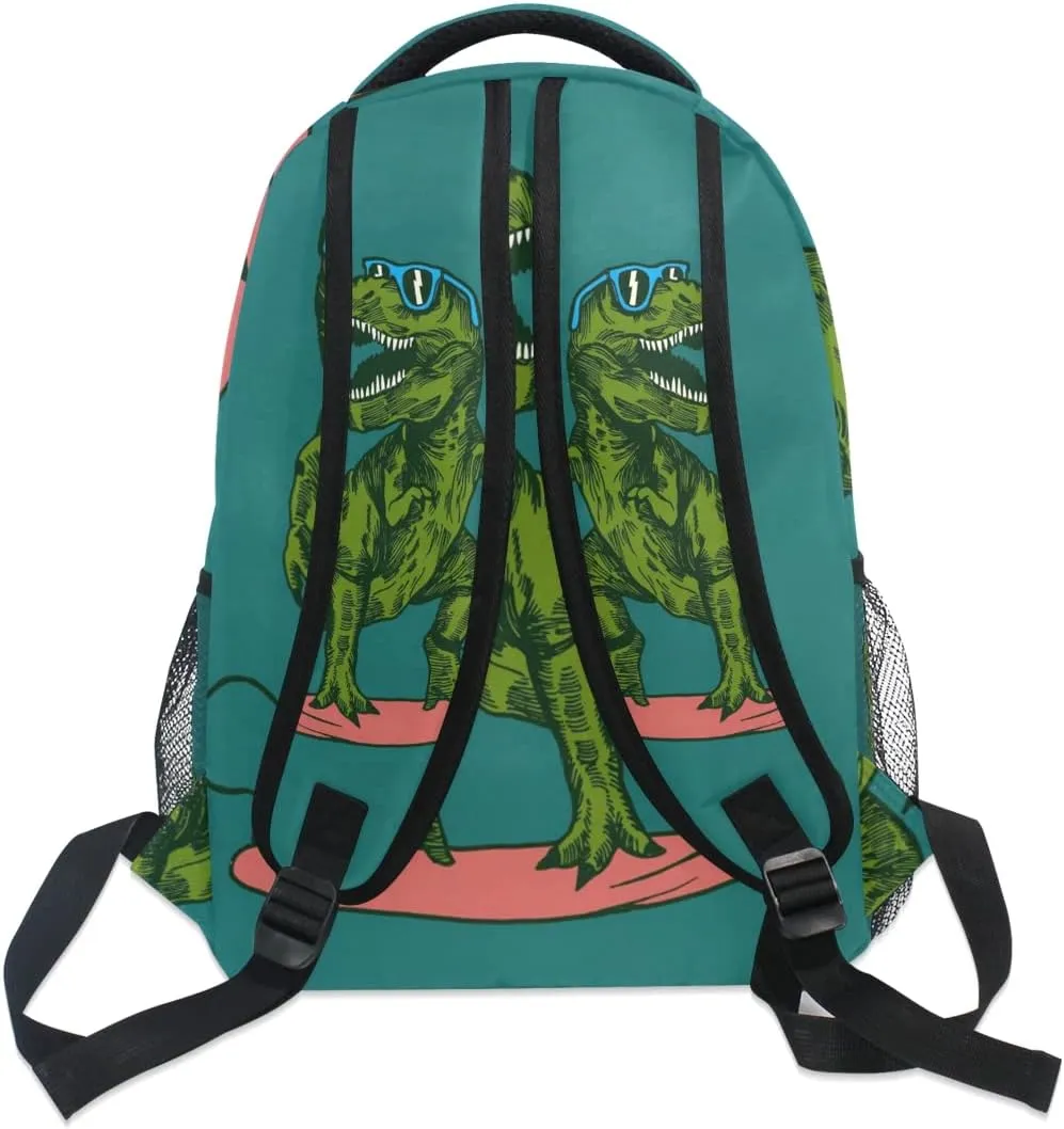 Custom Green Dinosaur with Skateboard School Backpack Personalized Your Name Text Bookbag for Boys Girls Teens Casual Travel Bag Computer Laptop Daypack
