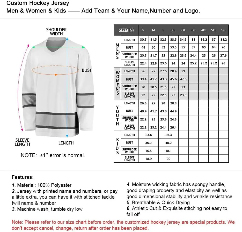 Custom Ice Hockey Jersey Stitched for Men Women Youth Kids S-6XL Hockey Jersey Shirt Gifts Personalized Name Number