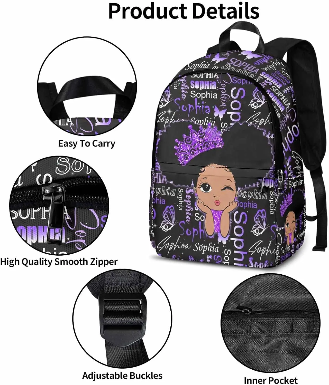 Custom Kids Backpack Daypacks with Lunch Bag, Cute Girls Purple Pattern Personalized Name School Backpack for Toddler Elementary Middle, Casual Bookbag Shoulder Bag for Girls Daughter