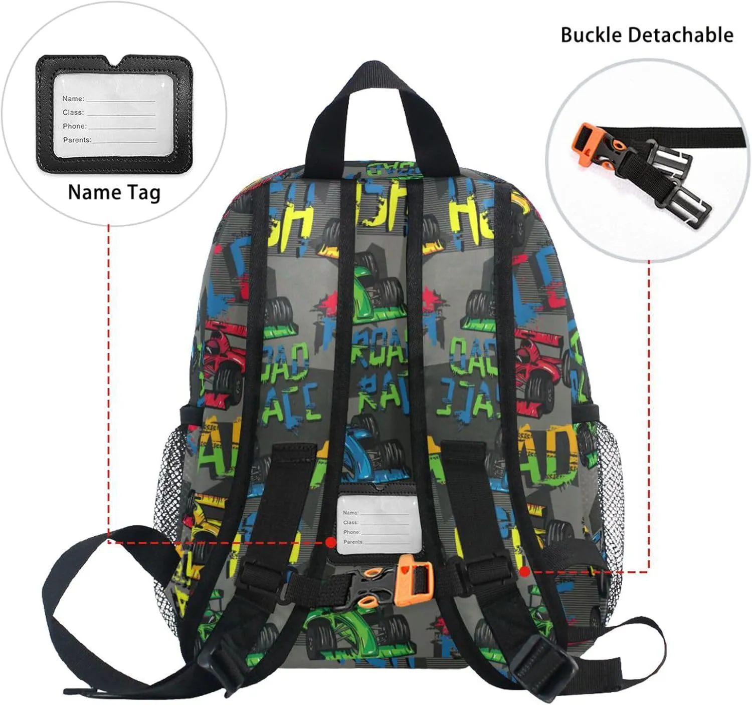 Custom Kids Toddler Backpack, Race Car Backpack for Boys Girls, Preschool School Children Schoolbag Nursery Junior Primary Student Travel Bag