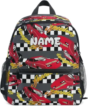 Custom Kids Toddler Backpack, Red Car Backpack for Boys Girls, Preschool School Children Schoolbag Nursery Junior Primary Student Travel Bag