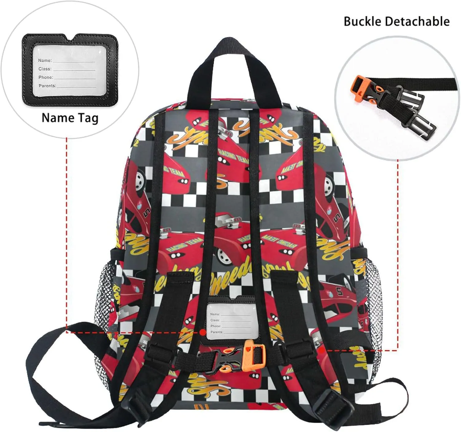 Custom Kids Toddler Backpack, Red Car Backpack for Boys Girls, Preschool School Children Schoolbag Nursery Junior Primary Student Travel Bag