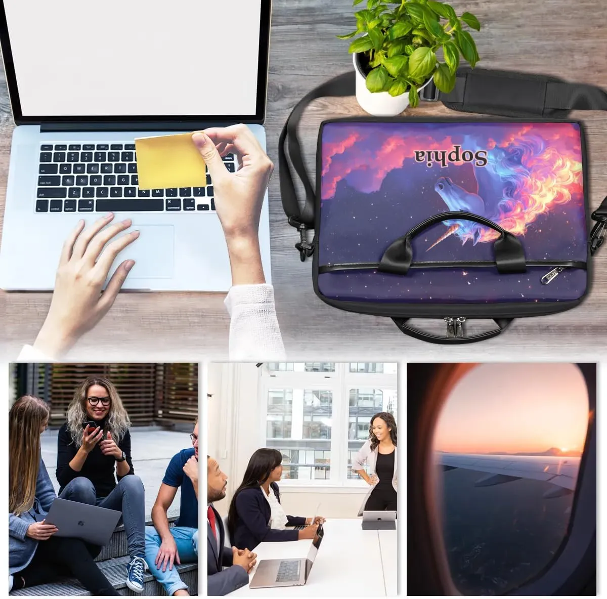 Custom-Laptop-Bag for-Adults Personalized Laptop-Shoulder-Bag with Name Computer-Bag Unicorn Work Bag