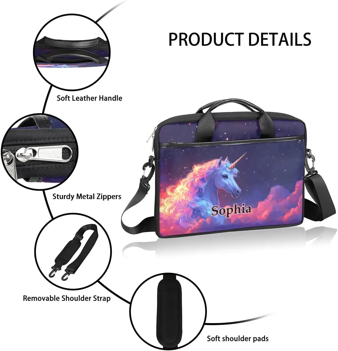 Custom-Laptop-Bag for-Adults Personalized Laptop-Shoulder-Bag with Name Computer-Bag Unicorn Work Bag