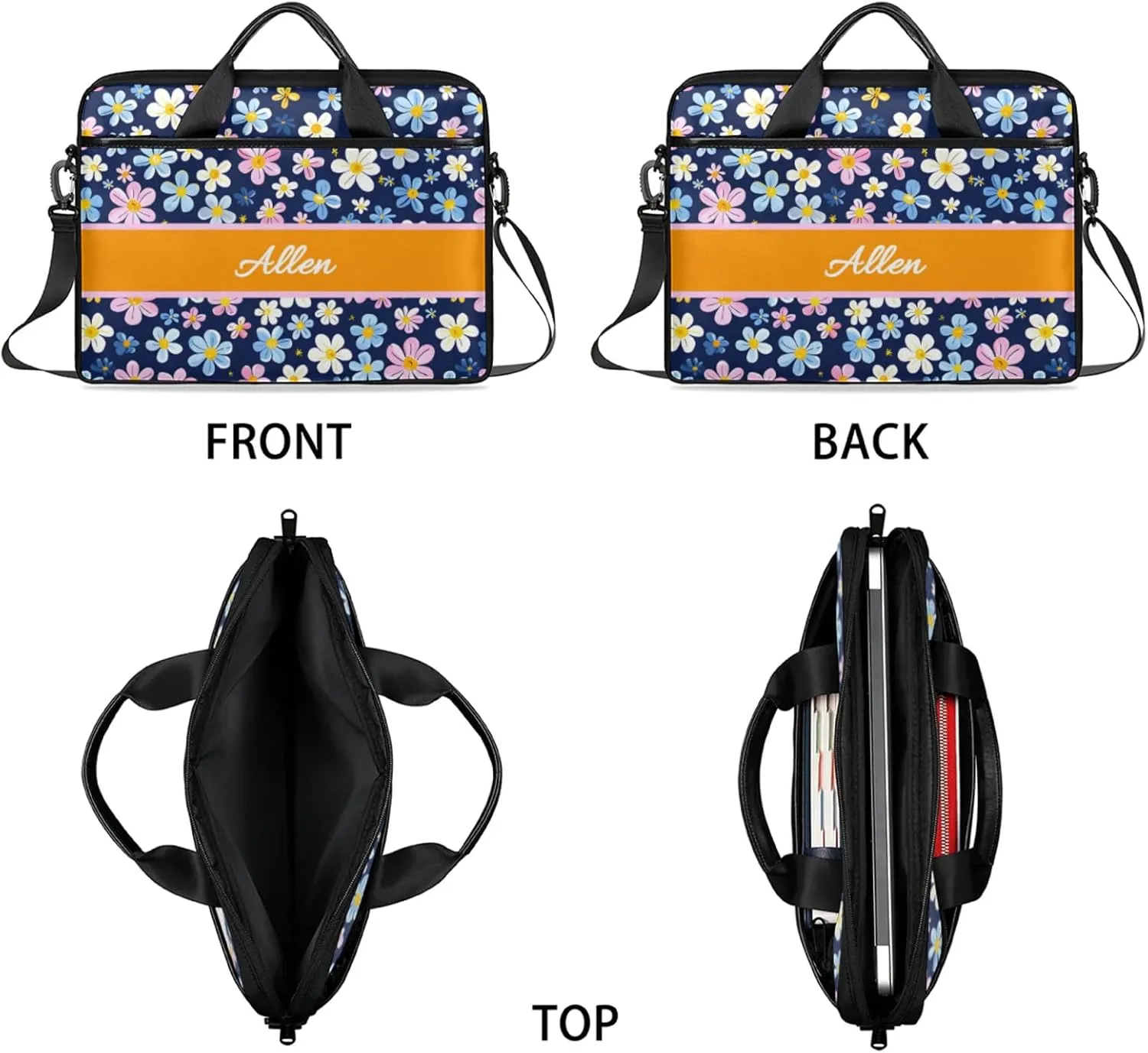 Custom Laptop Bag,Personalized Flower Shoulder Bag for Laptop,Portable Computer Bag,Gifts for Mother/Wife/Daughter
