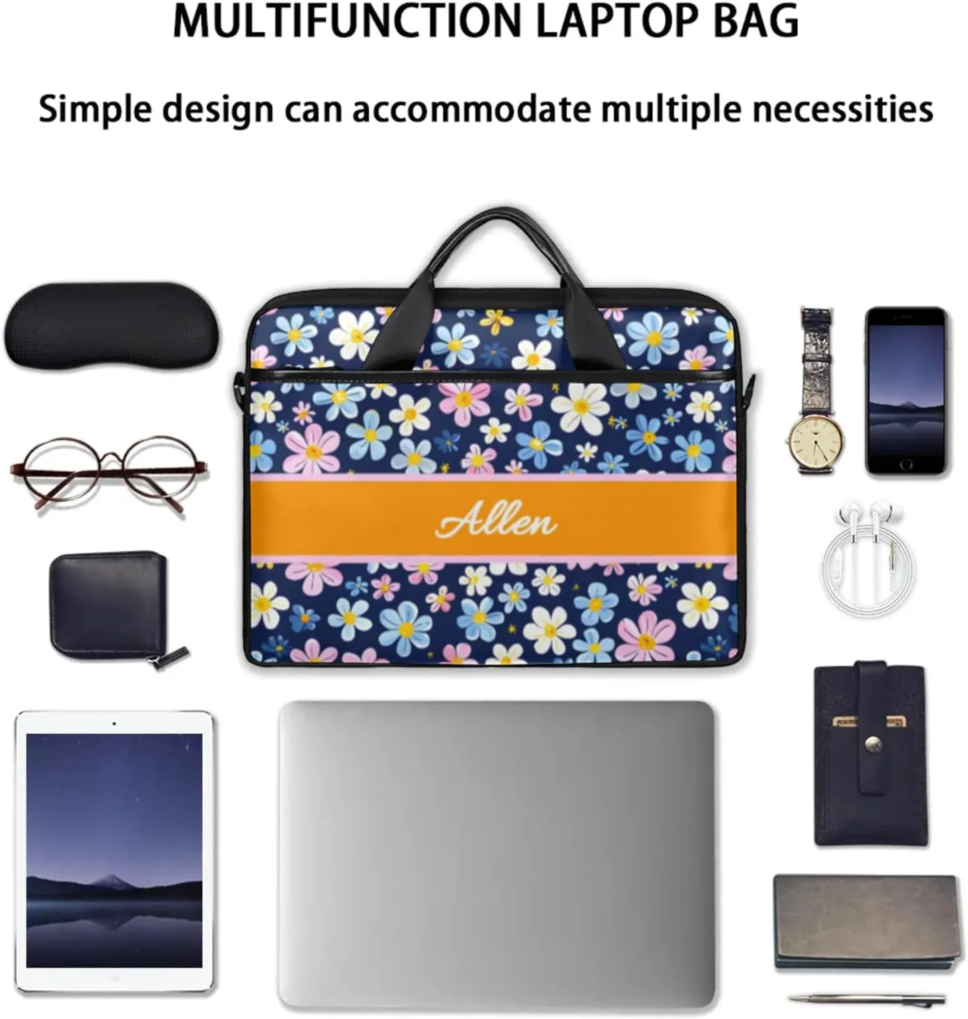 Custom Laptop Bag,Personalized Flower Shoulder Bag for Laptop,Portable Computer Bag,Gifts for Mother/Wife/Daughter