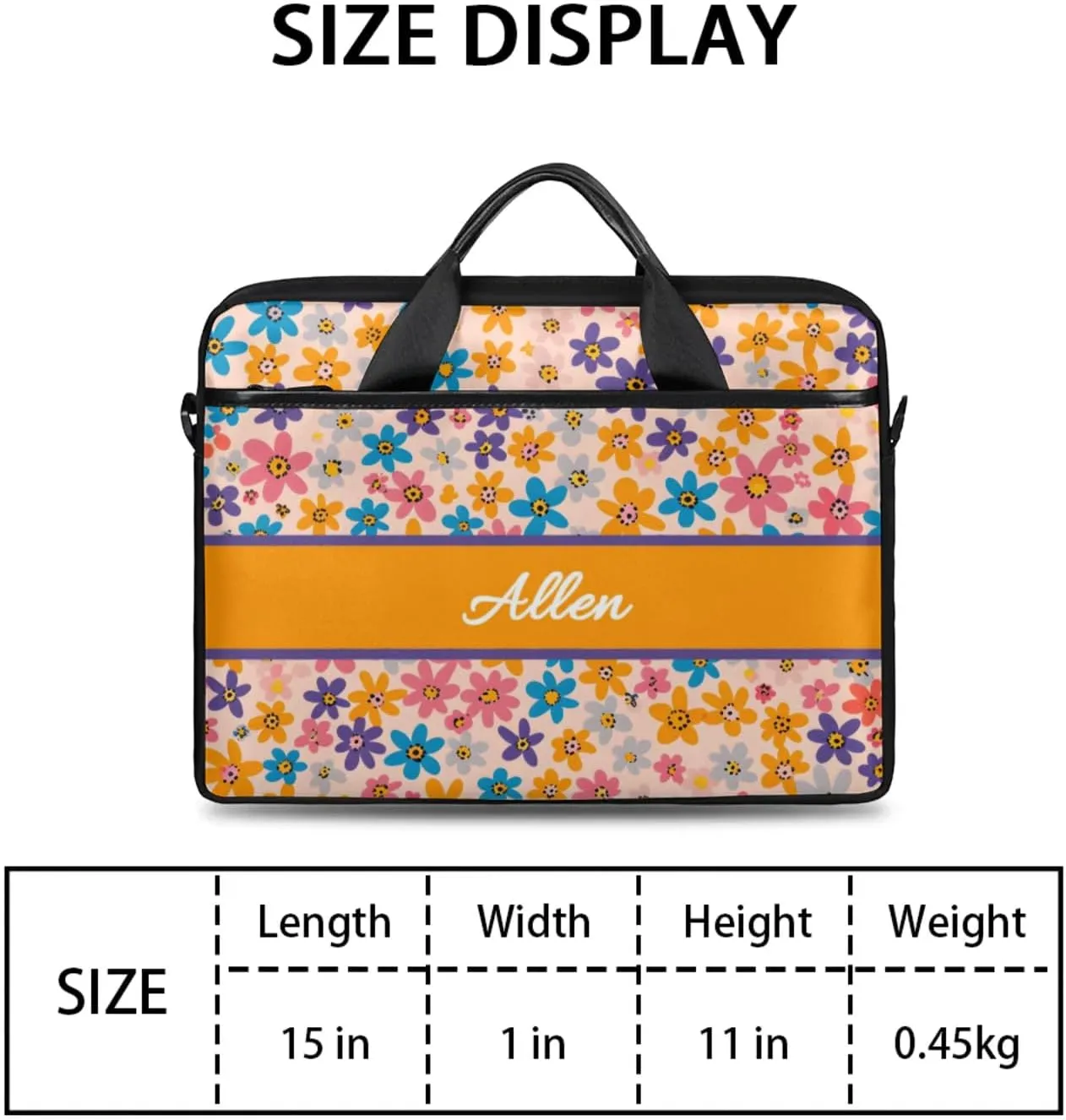Custom Laptop Bag,Personalized Flower Shoulder Bag for Laptop,Portable Computer Bag,Gifts for Mother/Wife/Daughter