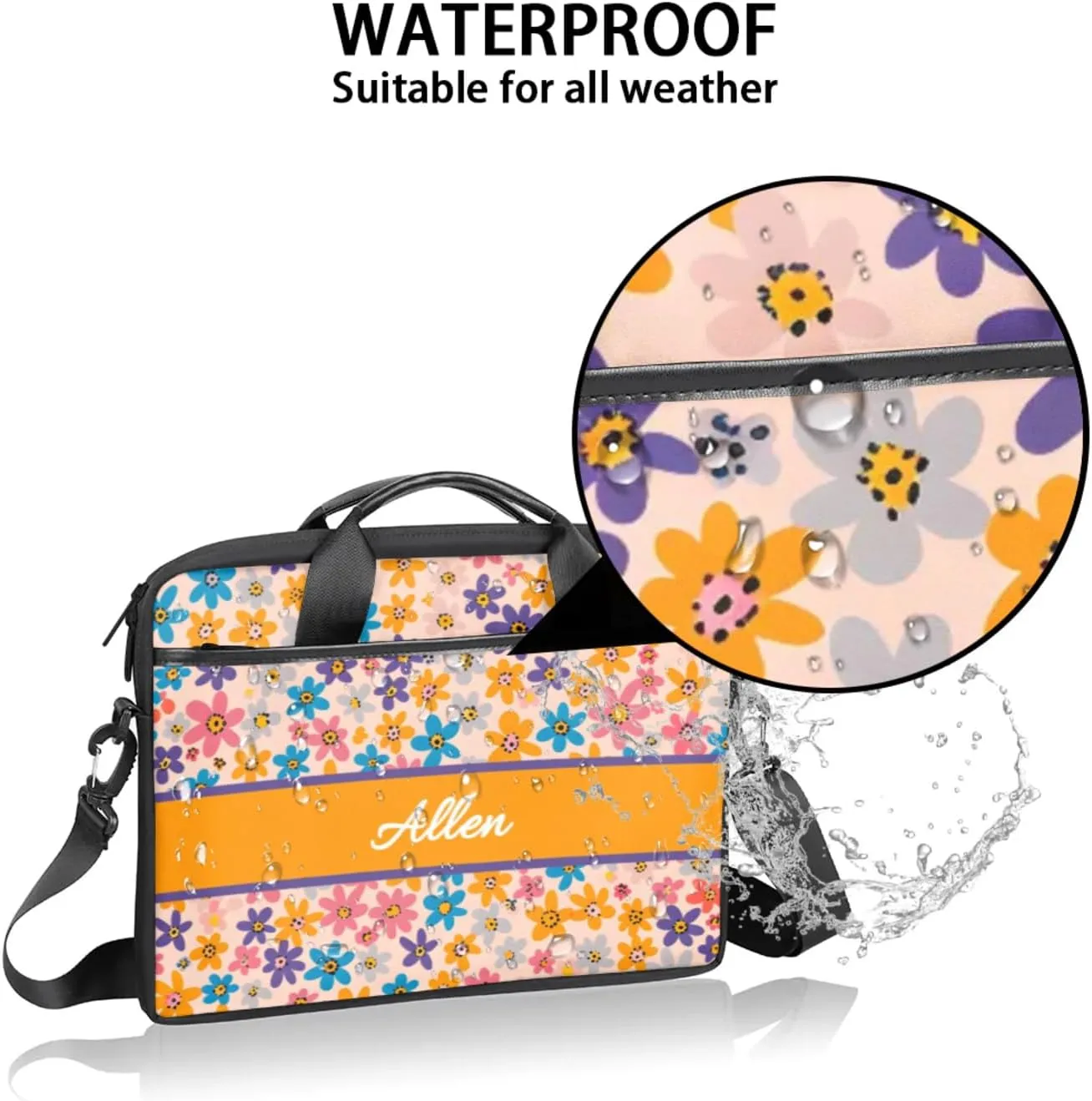 Custom Laptop Bag,Personalized Flower Shoulder Bag for Laptop,Portable Computer Bag,Gifts for Mother/Wife/Daughter