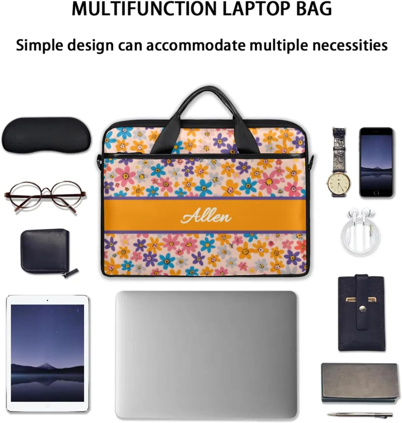 Custom Laptop Bag,Personalized Flower Shoulder Bag for Laptop,Portable Computer Bag,Gifts for Mother/Wife/Daughter