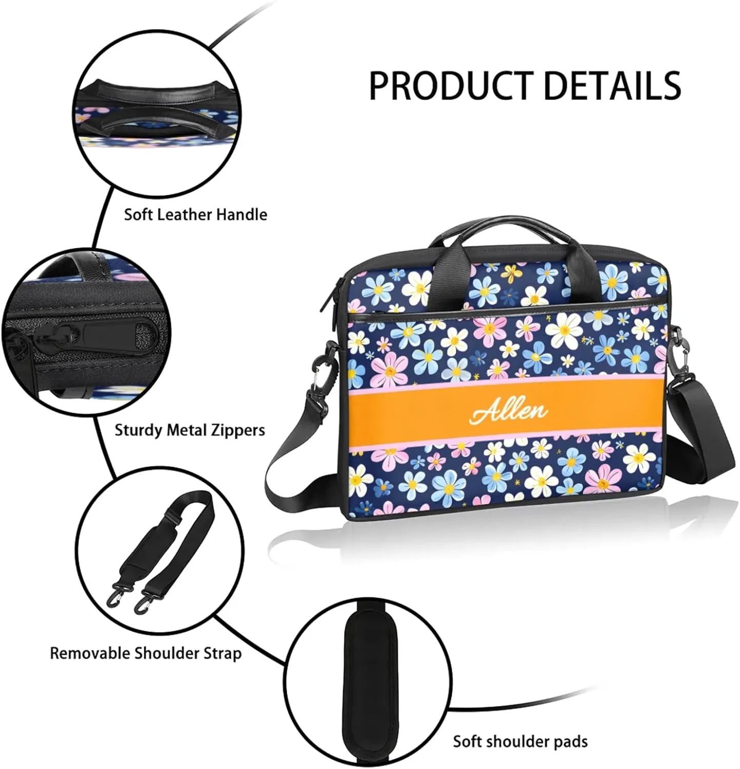 Custom Laptop Bag,Personalized Flower Shoulder Bag for Laptop,Portable Computer Bag,Gifts for Mother/Wife/Daughter