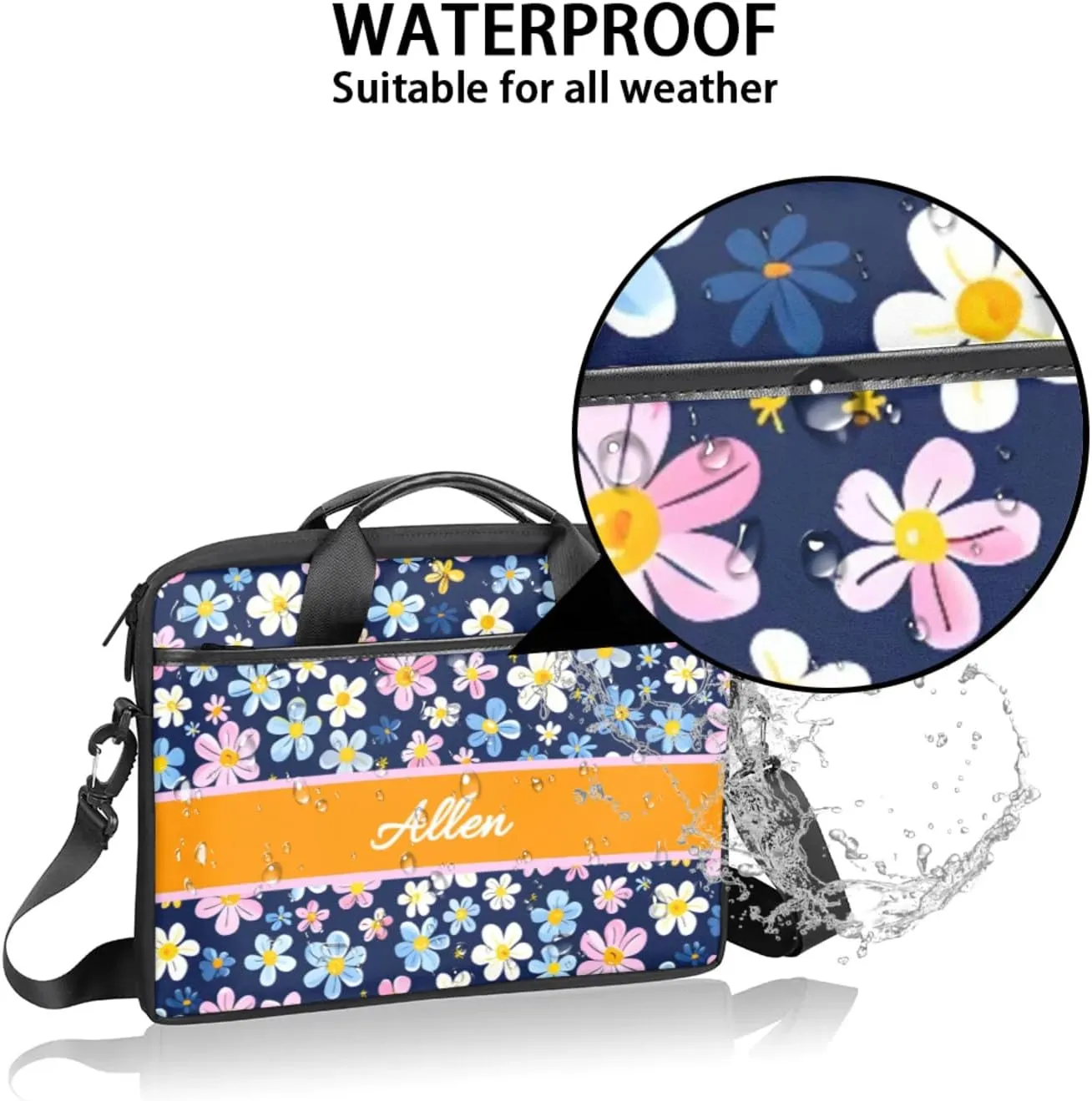 Custom Laptop Bag,Personalized Flower Shoulder Bag for Laptop,Portable Computer Bag,Gifts for Mother/Wife/Daughter