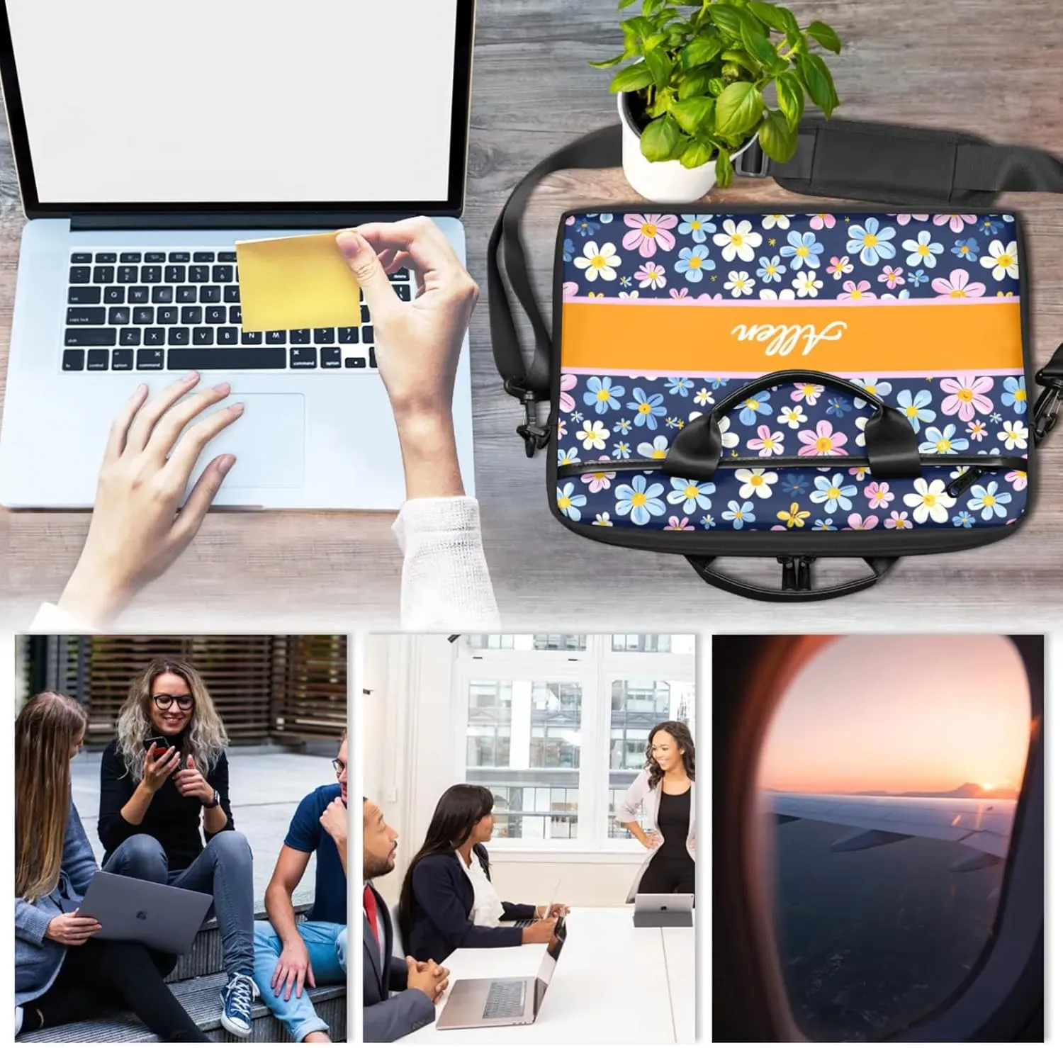 Custom Laptop Bag,Personalized Flower Shoulder Bag for Laptop,Portable Computer Bag,Gifts for Mother/Wife/Daughter