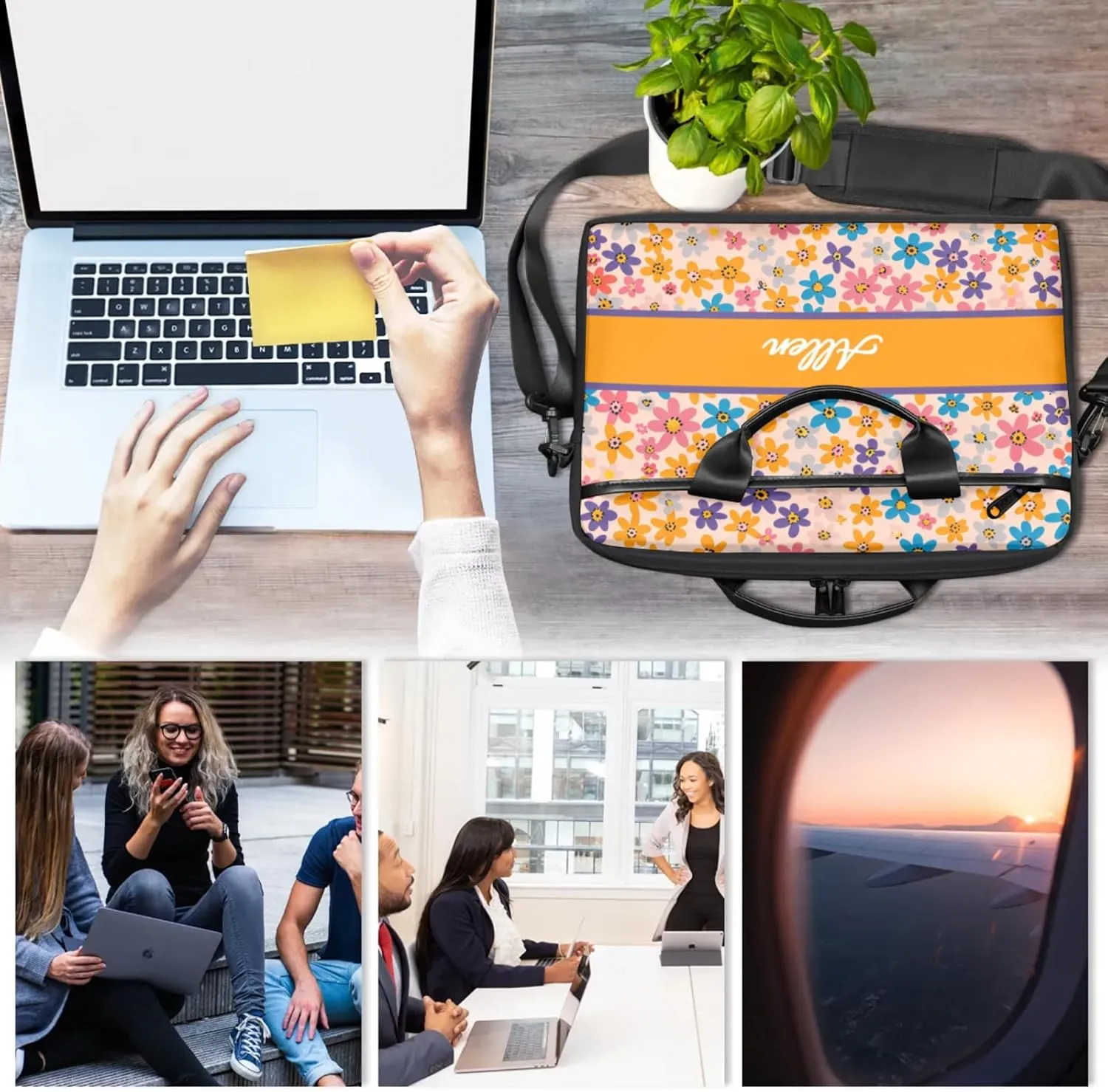 Custom Laptop Bag,Personalized Flower Shoulder Bag for Laptop,Portable Computer Bag,Gifts for Mother/Wife/Daughter