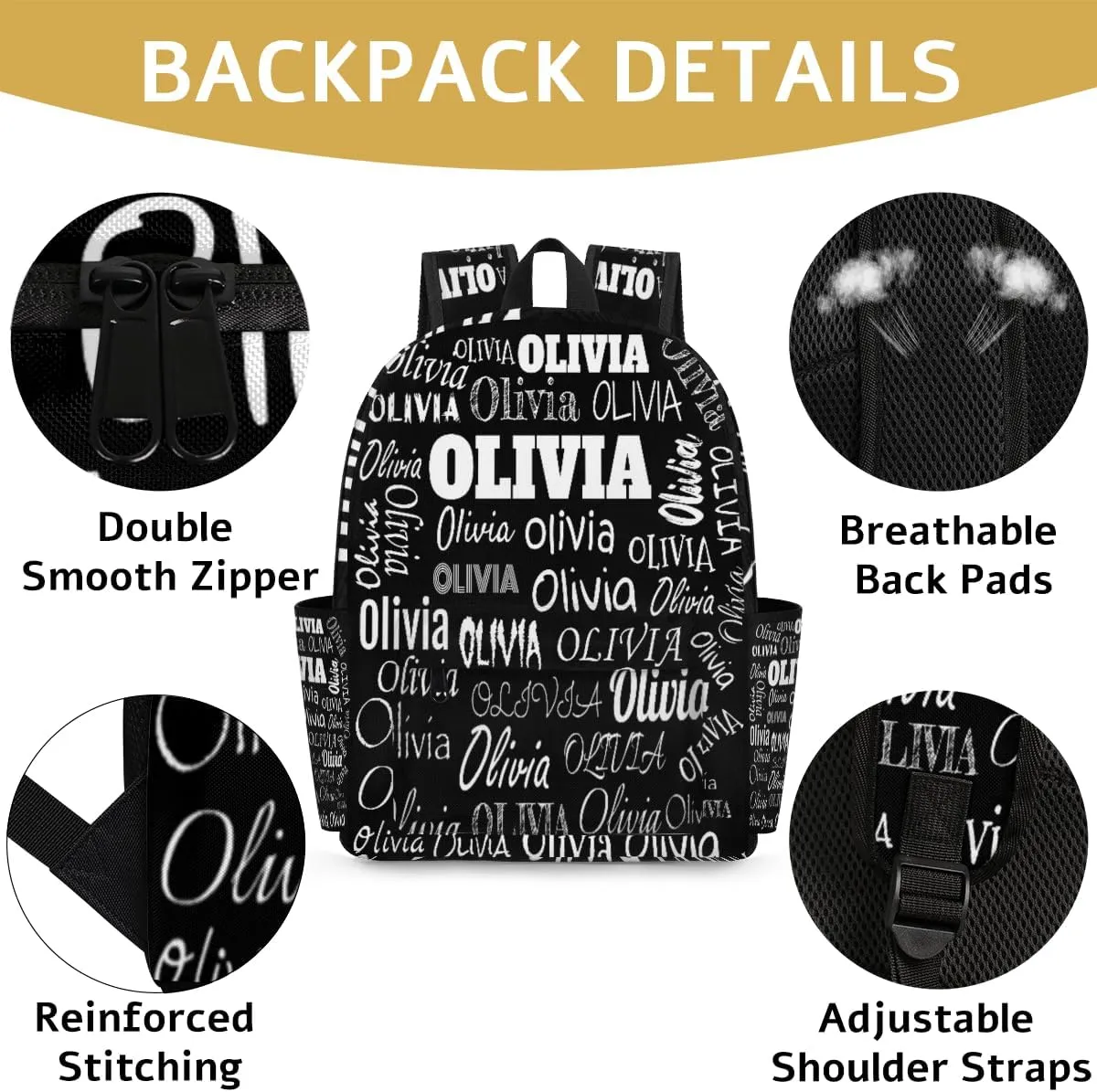 Custom Name Bags Backpack for Children Boys Personalized Backpack with Name Travel Bookbags Back School Multipurpose Bag, Solid Black