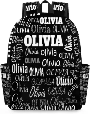 Custom Name Bags Backpack for Children Boys Personalized Backpack with Name Travel Bookbags Back School Multipurpose Bag, Solid Black
