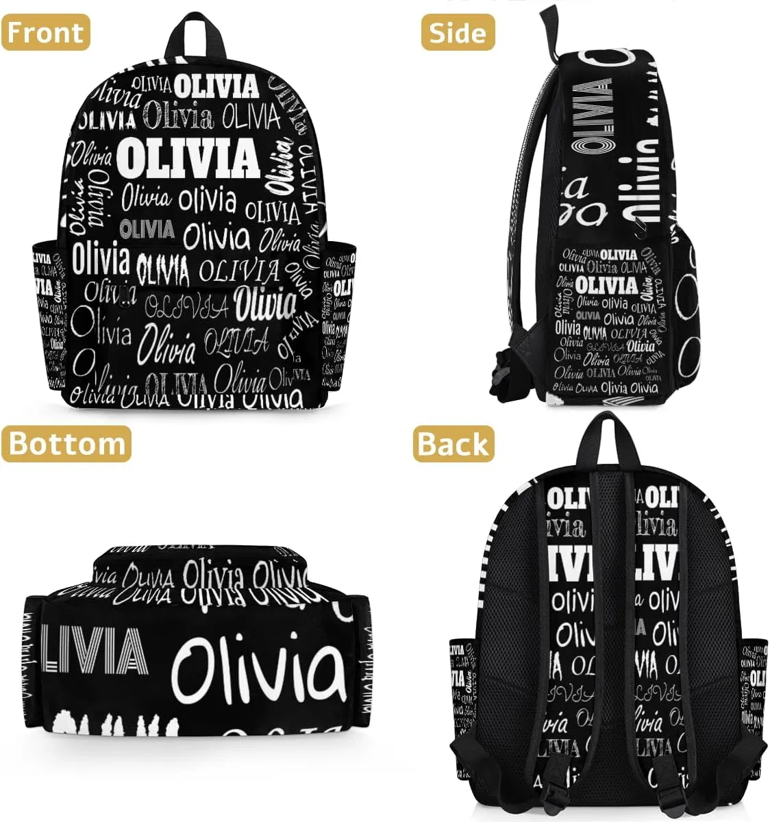 Custom Name Bags Backpack for Children Boys Personalized Backpack with Name Travel Bookbags Back School Multipurpose Bag, Solid Black